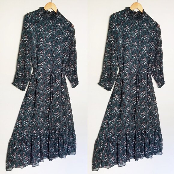 Anthropologie Seen Worn Kept Davina Leopard Belted Midi Dress Hunter Green US 8 - Picture 5 of 16